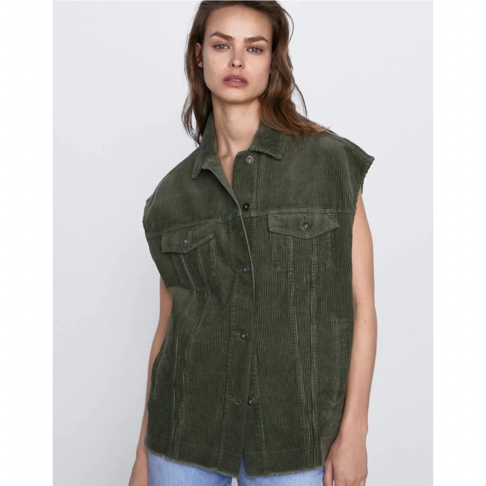 ZARA Olive Corduroy Utility Vest